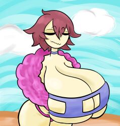 2023 2d 2d_(artwork) 2d_artwork big_breasts bra brown_hair closed_eyes color frisk hyper hyper_breasts tagme toby_fox undertale undertale_(series) vile_eyes