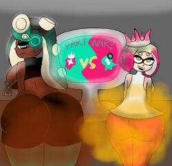 ass blush bubble_butt dudewooo fart fart_cloud farting marina_(splatoon) pearl_(splatoon) splatoon splatoon_2