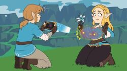 1boy 1girls a-gal agal1502 breasts breath_of_the_wild detailed_background female fully_clothed link link_(breath_of_the_wild) male piercing princess_zelda the_legend_of_zelda zelda_(breath_of_the_wild)