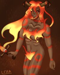 almost_naked belly_button dark-skinned_female dark_skin fire fire_hair horns lfam muscle muscle_girl muscles muscular muscular_female muscular_thighs mythology nordic_mythology oc original_character red_eyes sfw surt surtr surtur sword tagme tattoo tattoos thick_thighs tribal_markings tribal_tattoo