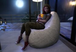 1girls 3d 3d_(artwork) 3d_model alternate_breast_size beret breasts_bigger_than_head brujah clothed clothed_female damsel_(vtmb) female female_only female_solo gigantic_breasts hat hourglass_figure huge_breasts looking_at_viewer moon pants red_eyes shoes sitting sneakers solo solo_female vaako vampire vampire_girl vampire_the_masquerade vampire_the_masquerade_bloodlines wide_hips world_of_darkness