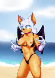 animal_ears animal_humanoid ashaysb bikini black_bikini exposed_breasts rouge_the_bat sonic_(series) tagme