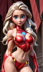 ai_generated disney disney_princess elsa_(frozen) frozen_(film) iron_man_(cosplay) marvel swimsuit tagme