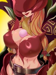 big_breasts blonde_female blonde_hair blonde_hair_female digimon digimon_(species) gerusyu rosemon rosemon_x x_antibody