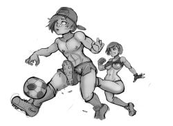 ballbusting cracked_balls football football_gear kick_in_the_balls kicking_balls markydaysaid muscular_female nipple_slip popped_balls short_shorts shorts smirk soccer soccer_ball soccer_shoes sports_uniform sportswear tagme tomboy