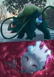 blush bulbasaur feral feral_unbirthing_feral hi_res inside inside_view morelull pokémon_(species) pokemon pokephilia pussy_juice tongue tongue_out unbirthing vaginal_insertion vines vore ~rose~