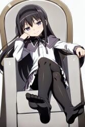 1girls ai_generated akemi_homura black_hair black_socks dominant dominant_female domination feet femdom foot_fetish goodmorningmado human human_only looking_at_viewer magical_girl mahou_shoujo_madoka_magica naughty_face panties pantyhose puella_magi_madoka_magica purple_eyes soles solo solo_female solo_focus stable_diffusion toes young