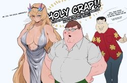 1girls 2boys 2d athletic athletic_female barghest_(gawain)_(fate) crossover english_text family_guy fat_man fate/grand_order fate_(series) female funny glenn_quagmire imminent_sex kowai_(iamkowai) lipstick lipstick_mark looking_at_viewer male meme muscular_female no_sex peter_griffin pog pogchamp steam steamy_breath taller_girl text traced traced_art