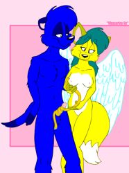 avy_(tabbiewolf) blue_body blue_fur breasts canid canine domestic_ferret erection female fox fur male male/female mammal mustelid musteline orion_(tabbiewolf) tabbiewolf tape_measure true_musteline weasel wings yellow_body yellow_fur