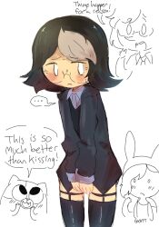 adventure_time black_hair embarrassed fionna_and_cake glasses hiding_penis lingerie olive_skin pantyhose simon_petrikov submissive_male suit