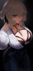 1girls big_breasts blonde_female blonde_hair bocchandere breasts busty child_bearing_hips cleavage female female_only fluffy_hair gloves green_eyes hips huge_breasts large_breasts light-skinned_female light_skin mafia mafia_boss revealing_clothes thick thick_thighs thighs wide_hips yakuza_boss yakuza_girl yohu08