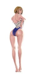 ass brave_new_world looking_back na_so-ri one-piece_swimsuit short_hair smile smiling_at_viewer swimsuit yoongonji