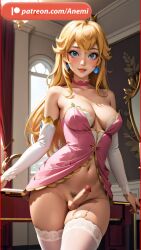 ai_generated anemi blonde_female blonde_hair blue_eyes breasts crown female female_only futanari mario_(series) naked princess_peach solo solo_female solo_futa