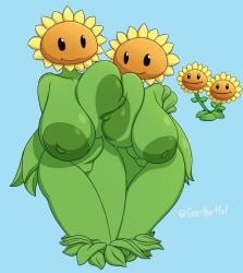 2girls anthro areolae ass belly breast-to-breast breast_press breast_to_breast breasts chubby chubby_female fat female female_focus female_only gearheartful hand_on_shoulder hips hyper hyper_breasts large_breasts multiple_girls nipples nude nude_female plant plant_girl plant_humanoid plantie plants_vs_zombies popcap_games pussy stomach sunflower thick_thighs thighs twin_sunflower_(pvz) vagina yuri