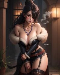 ai_generated black_hair brown_eyes cleavage final_fantasy final_fantasy_x goth_girl light-skinned_female lulu_(final_fantasy)