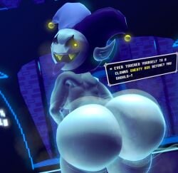 3d 3d_(artwork) ass big_ass big_butt clown deltarune dialogue dialogue_box encouragement femboy grey_skin huge_ass huge_butt imp jerk_off_instructions jester jester_cap jevil_(deltarune) joi lewdwithlogan looking_at_viewer looking_back male male_only musk musk_clouds musky_butt nude sfm shaking_ass shaking_butt sharp_teeth shortstack smiling source_filmmaker sweat sweating sweaty_body sweaty_butt teeth text text_box thick_thighs tongue tongue_out twerk twerking undertale_(series) wide_hips wobble yellow_eyes yellow_teeth