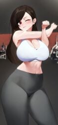 1girls armpit armpits belly belly_button big_breasts black_hair blush blushing breasts brown_hair brunette brunette_hair busty child_bearing_hips crop_top croptop curvaceous curves curvy curvy_body curvy_female curvy_figure curvy_hips dark_hair female female_only final_fantasy final_fantasy_vii gym gym_clothes gym_clothing gym_uniform hips hourglass_figure huge_breasts large_breasts light-skinned_female light_skin nike nike_logo one_eye_closed red_eyes square_enix stretching sweat sweating sweaty thick_thighs thighs thin_waist tifa_lockhart tummy wide_hips yohu08