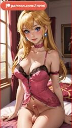 ai_generated anemi blonde_female blonde_hair blue_eyes breasts crown female female_only futanari mario_(series) naked princess_peach solo solo_female solo_futa