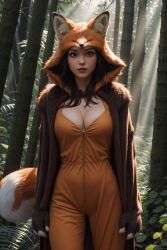 1girls aesthetic ai_generated animal_costume animal_ears animal_hands armor_king bamboo bodysuit bondage breasts brown_hair brunette_hair cathrynedelamort chicane claws claws_and_paws cleavage deviantart fat_lips female female_fox female_only femme_fatale fetish forest forest_background fox_costume fox_ears fox_girl fox_humanoid fox_tail hazel_eyes human human_only julia_fox kunimitsu kunimitsu_ii large_lips light-skinned_female light_skin long_hair stable_diffusion zipper