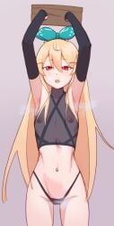 1girls armpits arms_up before_sex blonde_hair bondage breasts female female_only looking_at_viewer nijisanji nijisanji_en panties pomu_rainpuff red_eyes restrained small_breasts underwear virtual_youtuber vtuber