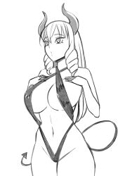 bikini borrowed_character charlotte_the_succubus cleavage commission commissioner_upload demon demon_horns drill_hair horns large_breasts mfus no_bra no_panties no_pants no_shirt original original_character pointy_tail sketch sling_bikini succubus succubus_horns succubus_tail swimsuit tail the_city_of_reygarth uncolored uncolored_background white_background