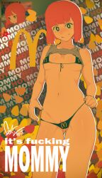 1girls bob_cut bra breasts female female_only forz_(artist) half_naked looking_at_viewer mcdonald's medium_breasts mom_(japanese_mcdonald's_commercial) orange_hair poster pubic_hair red_hair reference_image short_hair shy solo standing thick_thighs yoru_mac