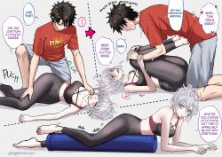 big_ass big_breasts couple fate/grand_order fate_(series) feet fujimaru_ritsuka_(male) gym jeanne_alter leggings long_hair meganekureyo moaning sports_bra sportswear stretching thick_thighs