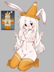 1girls anthro breasts bunny_girl clothing cone cone_hat cute_expression female fluffy footwear genitals hair knee_highs knee_socks lagomorph legwear leporid long_hair mammal pussy rabbit reference_image roblox roblox_avatar robloxian scut_tail short_tail socks spunik21 tail white_body xqueendoge