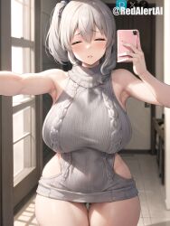 ai_generated artist_name artist_signature big_ass big_breasts big_butt blush closed_eyes detailed_background milf redalertai selfie uzaki-chan_wa_asobitai! uzaki_tsuki virgin_killer_sweater watermark white_hair