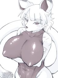 anthro big_breasts breasts clothing erect_nipples felid female huge_breasts mammal medium_hair nipple_outline nipples solo swimwear tail tayun_x2