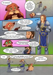 absurd_res anthro armor begging blizzard_entertainment canid canine clothing comic dialogue duo english_text facepalm female female/female fox fur group guards hi_res human humor hunnter licking licking_lips mammal nude oral_vore puppy_eyes semi_willing_vore simple_background stomach_bulge stormwind text tongue tongue_out trio vicky_the_vulpera vore vulpera warcraft