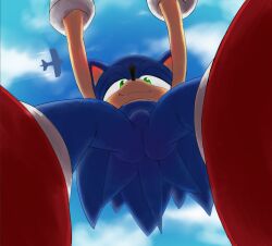 1boy airplane ass big_ass black_nose blue_body blue_fur blue_sky bulge clouds ears fangs fur giant gloves green_eyes hedgehog legs legs_apart looking_at_viewer looking_down looking_down_at_viewer male male_only nose penis plane pov sega short_viewer size_difference sky small_viewer smile smiling smiling_at_viewer smirking smirking_at_viewer solo solo_male sonic_(series) sonic_the_hedgehog sonic_the_hedgehog_(series) spikes tail teeth uwan white_gloves