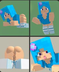 1girls 3d bell_collar big_ass blue_hair blue_t-shirt breasts character_profile female horny_female humanoid looking_at_viewer marie_(mining_p) mine-imator minecraft mining_p no_panties outside purple_eyes pussy screenshot_edit smile solo stockings thick_thighs tongue_out wet_pussy