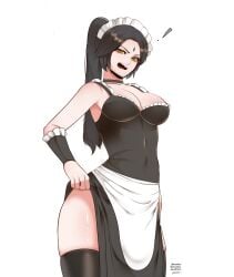 ! 1girls big_breasts black_hair black_hair_female boob_window female female_only forehead_jewel french_maid_nidalee gem_on_forehead high_resolution highres irritated irritated_look jewel_on_forehead league_of_legends maid maid_headdress maid_outfit maid_stockings nidalee orange_eyes orange_eyes_female riot_games ruderuin ruin0924 skimpy skimpy_clothes skimpy_dress skimpy_outfit solo solo_female solo_focus the_grind_series thigh_focus thighhighs white_background