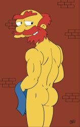 ass ass_focus baileydowns groundskeeper_willie human male male_only no_visible_genitalia nude solo the_simpsons toony traced traced_art