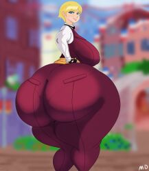 1girls ass big_ass big_breasts blonde_hair bottom_heavy breasts bubble_butt clothing fat_ass female female_only huge_ass hyper_ass king_(snk) king_of_fighters large_ass looking_at_viewer looking_back mackdazzle massive_ass meat_wall_(body_type) pantylines snk solo suit thick_ass thick_thighs thunder_thighs wide_hips