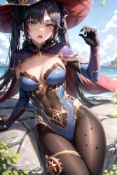 1girls ai_generated annoyed black_hair embarrassed female female_domination female_only femdom genshin_impact mona_(genshin_impact) nervous shy small_pussy sph stable_diffusion