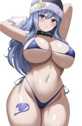 1girls absurd_res bikini blue_eyes blue_hair breasts busty curvy fairy_tail female female_only hat highleg_bikini hourglass_figure huge_breasts jasony juvia_lockser light-skinned_female light_skin long_hair narrow_shoulders side-tie_bikini skimpy string_bikini tattoo thick_thighs thigh_tattoo thighs thin_arms thin_waist voluptuous wide_hips