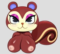 2021 animal_crossing big_breasts black_eyes breasts breasts_focus brown_fur female female_focus female_only furry nebssik nintendo nipples pecan_(animal_crossing) purple_ears purple_eyeshadow squirrel squirrel_tail