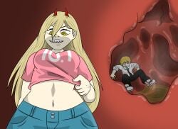 belly chainsaw_man denji_(chainsaw_man) digestion giantess inside_view nikonoir power_(chainsaw_man) shrinking stomach vore