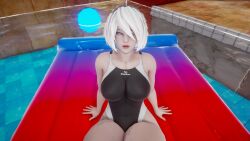 1girls 3d android android_girl arcrad big_breasts breasts busty curvaceous curvy curvy_body curvy_female curvy_figure female huge_breasts large_breasts mole mole_under_mouth nier:_automata swimsuit voluptuous white_hair yorha_2b