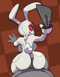 2022 absurd_res anthro ass duo erection faceless_character faceless_male female female_focus first_person_view five_nights_at_freddy's genitals hi_res holding_knife holding_object hot_dogging knife lagomorph leporid looking_at_viewer looking_back looking_back_at_viewer male male/female male_pov mammal monamania penis pov rabbit red_eyes scottgames sex solo_focus vanny_(fnaf) white_body