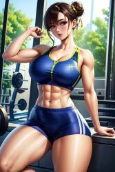 1girls abs ai_generated ass big_ass big_breasts breasts capcom chun-li curvy_body curvy_figure diffusionlad female female_only fit fit_female long_hair looking_at_viewer seductive_look short_shorts shorts stable_diffusion street_fighter thick_thighs voluptuous voluptuous_female