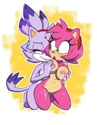 2022 2girls absurd_res amber_eyes amy_rose anthro anthro_on_anthro anthro_only big_breasts blaze_the_cat bodily_fluids breast_fondling breast_grab breast_play breasts domestic_cat duo earrings eulipotyphlan eyelashes eyeliner felid feline felis female female/female female_only fondling furry furry_only genitals green_eyes groping_from_behind hand_on_breast hedgehog hi_res huge_breasts kneeling lactating lactation lipstick makeup mammal medium_hair milk monamania naked nipples nude on_knees pink_body ponytail purple_body pussy sega smile sonic_(series) sonic_the_hedgehog_(series) tail yuri