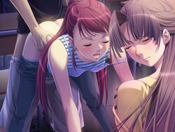 2girls alea arm_support asao_ren bent_over blush brown_hair caligula caught cg classroom closed_eyes clothed_sex cuckquean doggy_style eroge female female_focus female_forced_to_watch forced_to_watch from_behind game_cg ino long_hair male multiple_girls niimi_saya open_mouth panties pants_pull panty_pull png ponytail rape red_hair sex striped tank_top teacher tied_hair torso_grab underwear