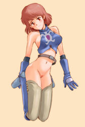 1girls 2004 alternative_version_available bottomless breasts brown_eyes brown_hair curvaceous female human kikumaru_bunta large_breasts light-skinned_female light_skin looking_at_viewer midriff nausicaa nausicaa_of_the_valley_of_the_wind princess pussy short_hair sideboob solo studio_ghibli