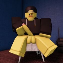 3d big_penis blurrr34 blushing evade hoodie jard looking_at_viewer male_only roblox roblox_game robloxian source_request tagme