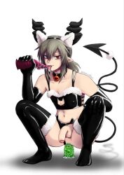 androgynous anten cat_ears collar crossdressing decem_-angels_et_demons- demon flaccid_penis funamusea gleekozer horns latex male no_background obsolete_dream penis red_eyes sex_toy skinny solo stockings white_background