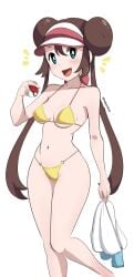 artist_name bikini breasts brown_hair cheerful female female_only long_hair nintendo open_mouth pabsmikan pokeball pokemon rosa_(pokemon) simple_background solo tagme twitter_username white_background