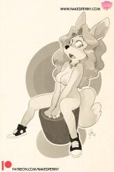 anthro breasts canid canine clothing collar collar_only edtropolis embarrassed female fennec footwear footwear_only fox hi_res mammal mostly_nude naked_footwear naked_shoes nude penny_fenmore shoes shoes_only solo